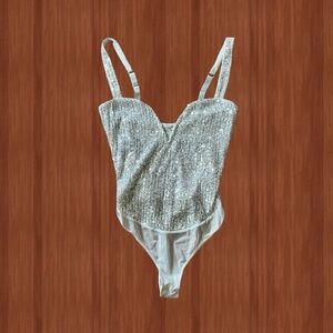 Free People Silver Sequin Bodysuit - Size S